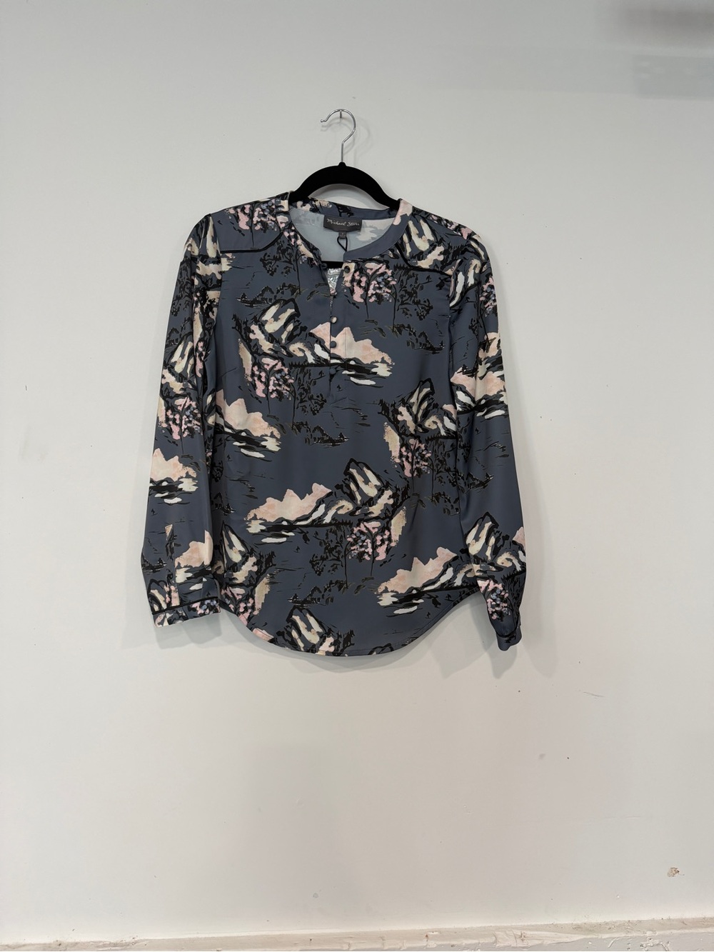 Michael Stars Printed Long-Sleeve Top in Slate Blue & Blush